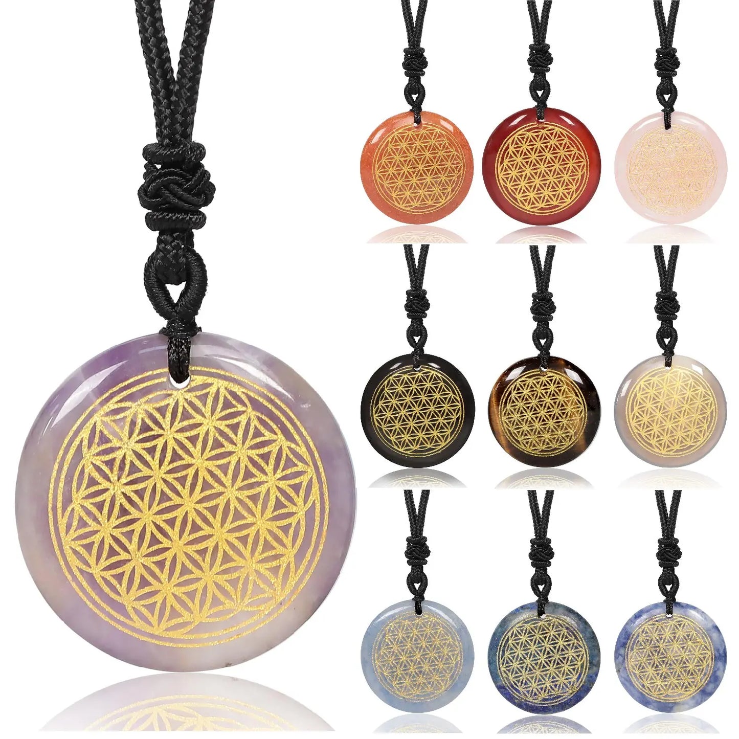 Quartz naturel améthyste Cube Metatron fleur de vie pendentif énergie de guérison cristal Lapis Lazuli hommes femmes bijoux collier