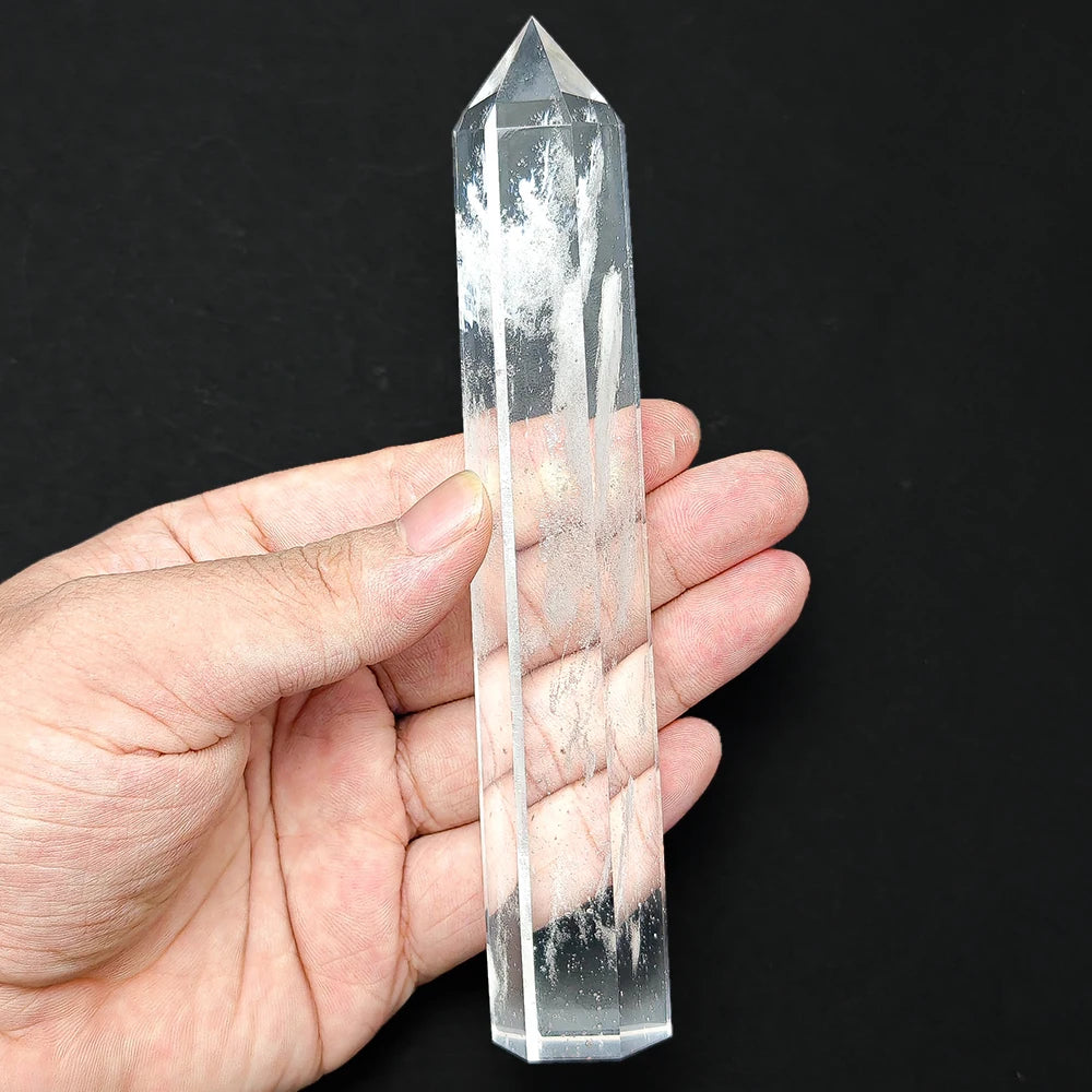 Prisme Hexagonal en obsidienne naturelle de 15cm, cristal blanc, pierre de fusion, tour de baguette, artisanat de décoration pour la maison