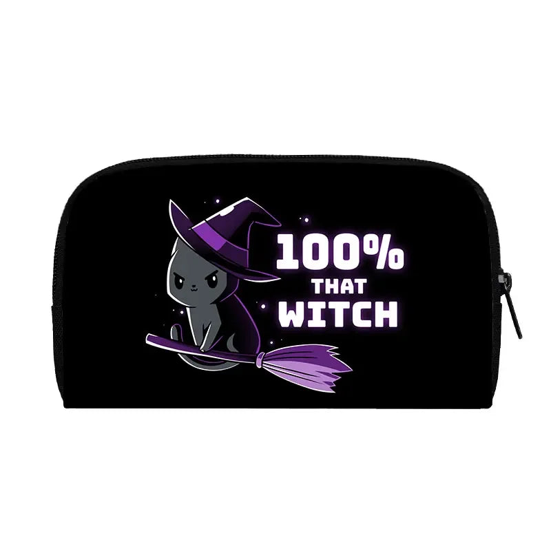 Portefeuille long de sorcière chat noir mignon pour hommes et femmes, sac à main gothique, sac à passeport, porte-monnaie pour téléphone, crâne de sorcellerie, filles