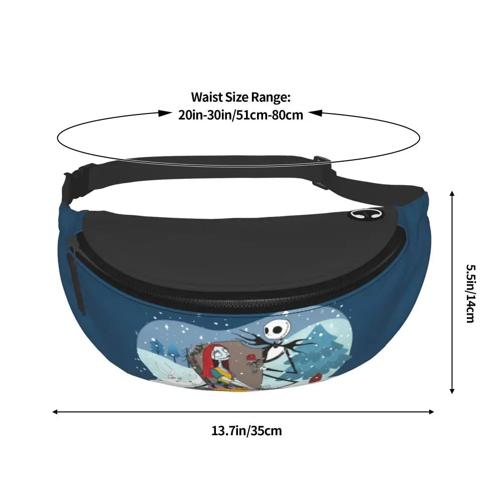 Sac Banane Personnalisé L'Étrange Noël de Monsieur Jack, Sacoche à Bandoulière pour Voyage, Randonnée, Téléphone, Poudres d'Argent