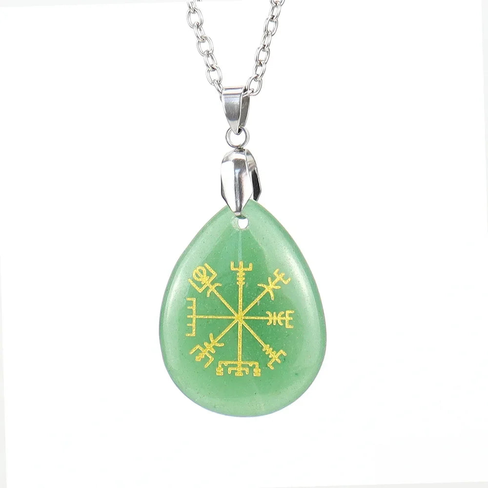Collier pendentif en obsidienne chakra naturel, semi-réservoir, pierre d'oeil de tigre, Viking Rune Vegvisir, attention sman, Os Teardstress