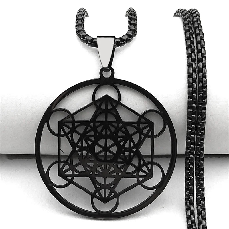Yoga bouddhisme hindou 7 Chakra collier en acier inoxydable géométrie sacrée ange sceau Metatron symbole collier bijoux cadenas mujer