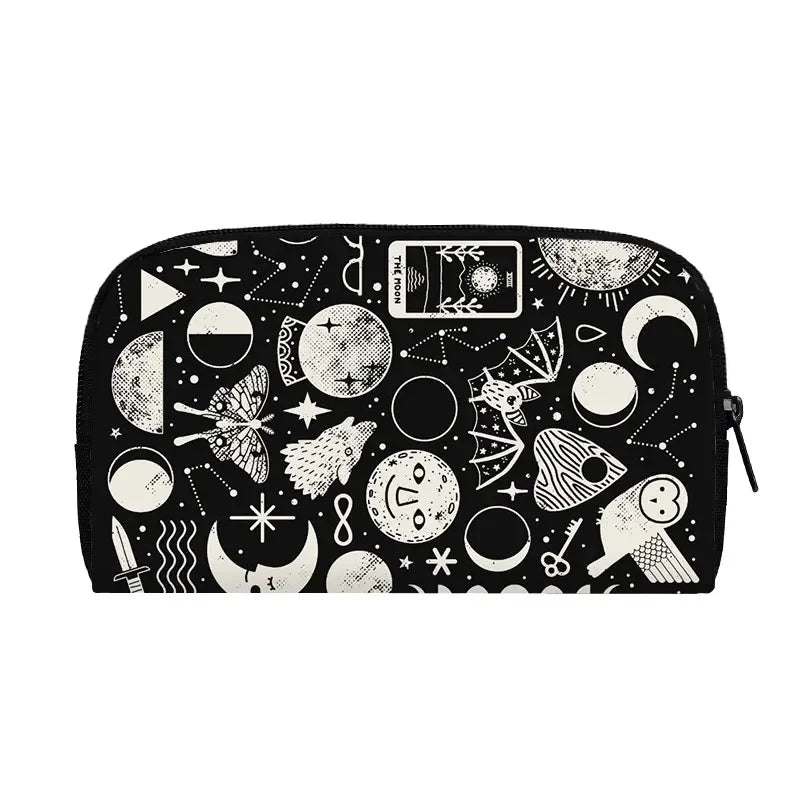 Portefeuille long de sorcière chat noir mignon pour hommes et femmes, sac à main gothique, sac à passeport, porte-monnaie pour téléphone, crâne de sorcellerie, filles