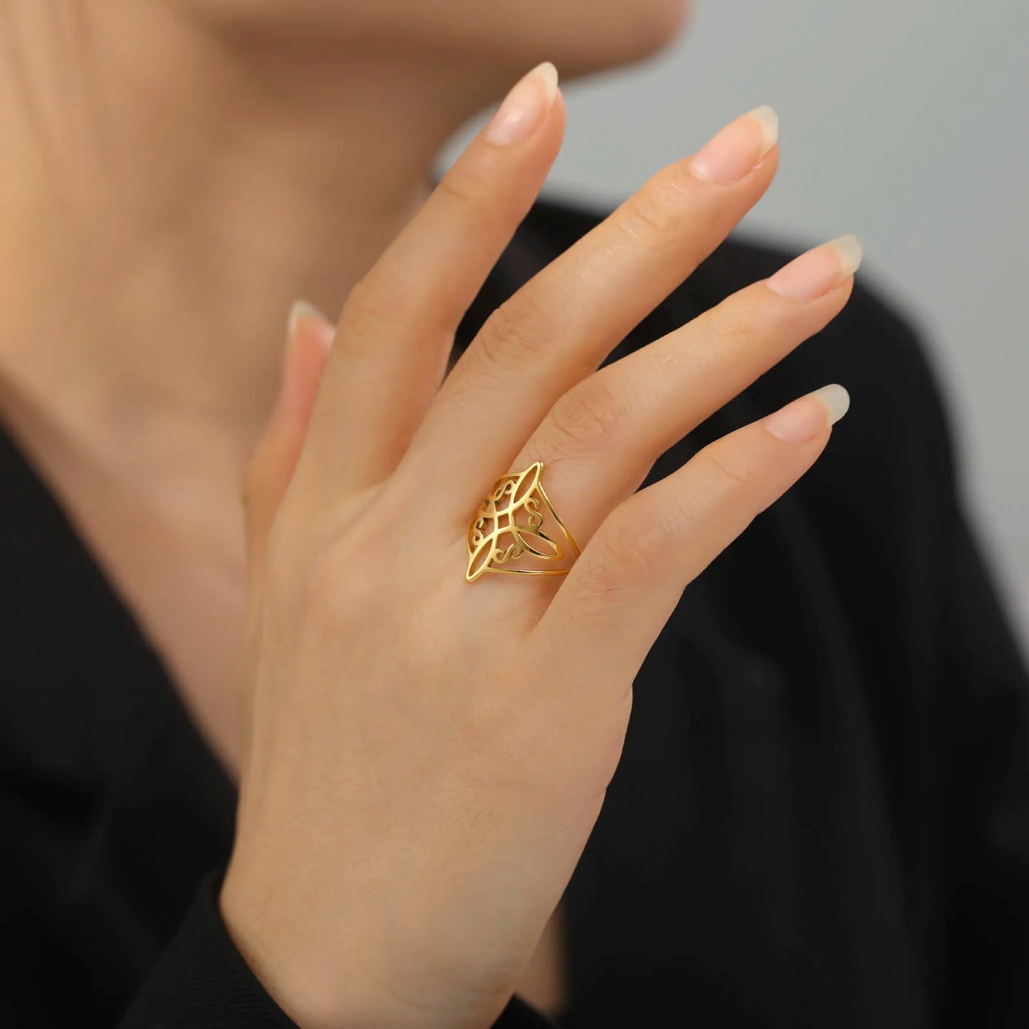 LIKGREAT bague noeud de sorcière pour femmes hommes creux en acier inoxydable bagues celtique Vintage amulette Protection Couple bijoux cadeaux