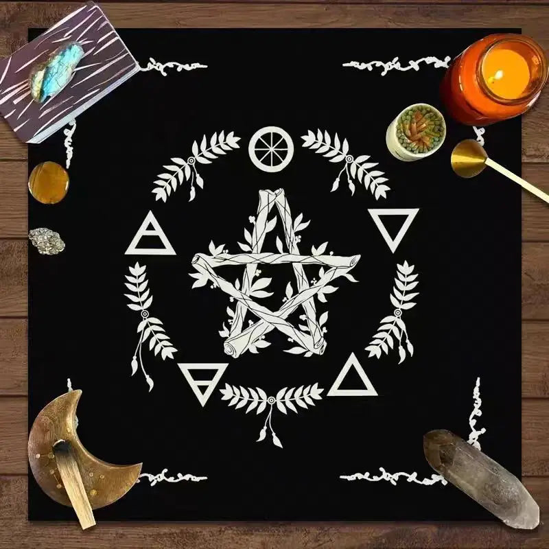 Nappe de Tarot, tissu d'autel, phase de lune, soleil, ciel étoilé, fleurs, sorcellerie, accessoires de décoration rituel d'autel, 1 pièce