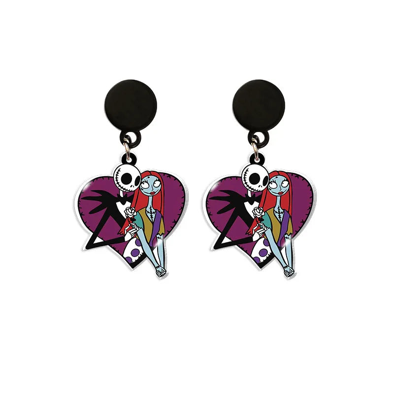 Boucles d'oreilles du film Disney The Nightmare Before Christmas, série Jack Skellington, crâne imprimé personnalisé, bijoux, accessoires, cadeau