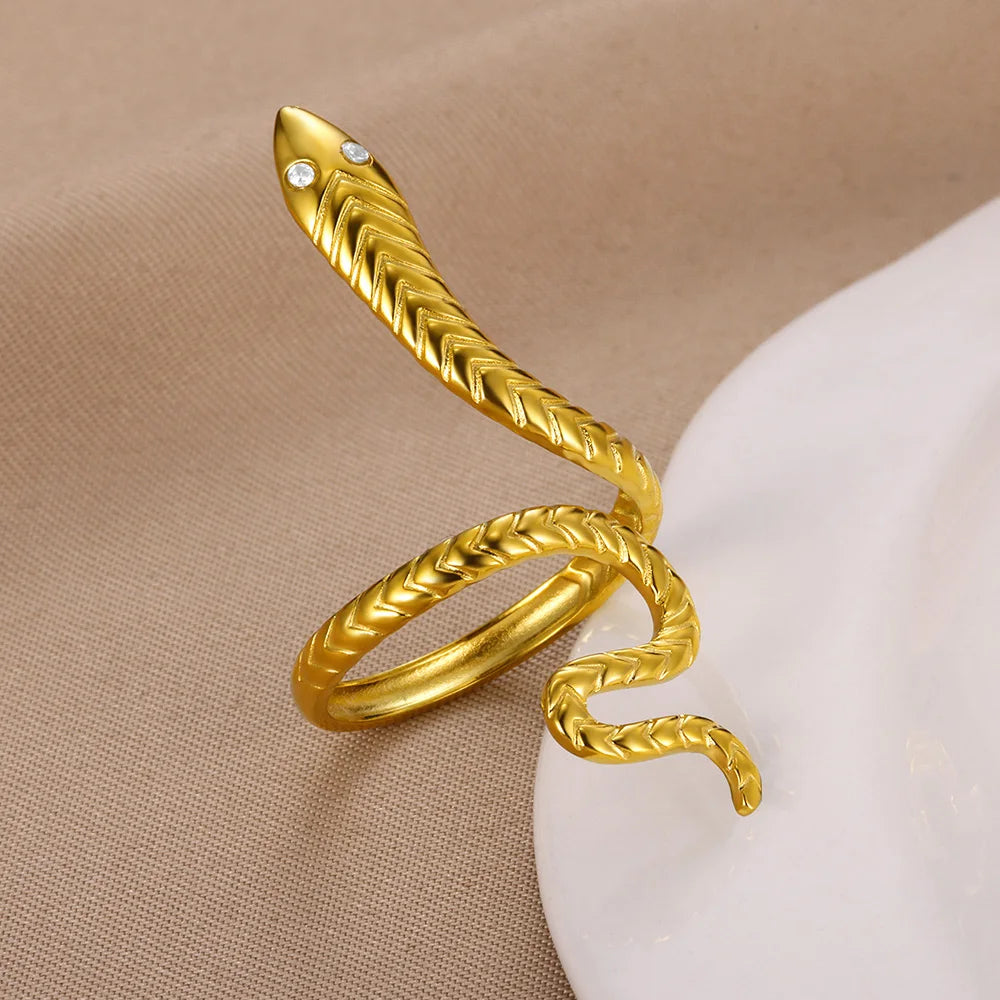 Bagues serpent en acier inoxydable plaqué or 316L pour femmes et hommes, anneau ouvert et réglable, bijoux esthétiques gothiques Vintage