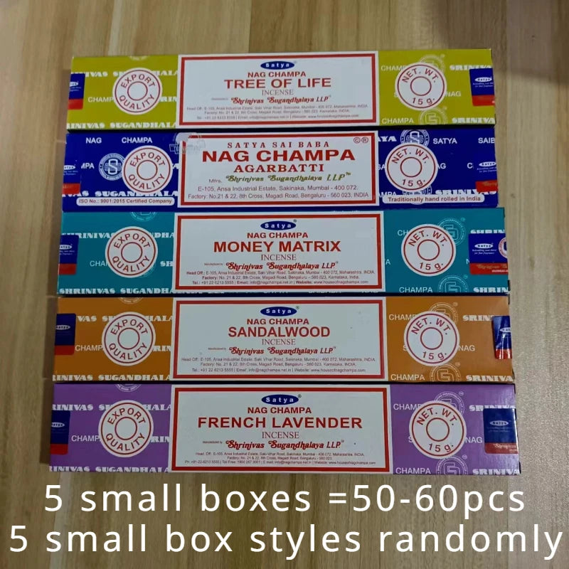 5 boîtes NAG Champa Incienso Satya Collection d'encens Satya bâtons faits à la main avec saveurs arômes médicinaux rafraîchissants parfums pour la maison