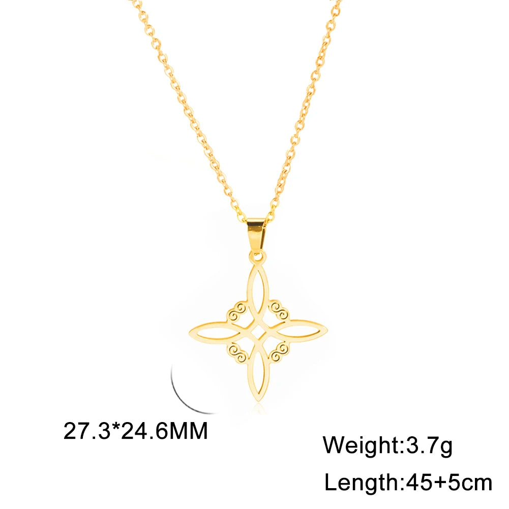 Skyrim Metatron Cube Collier pendentif noeud de sorcière Double amulette Protection Colliers en acier inoxydable Bijoux de sorcellerie vintage