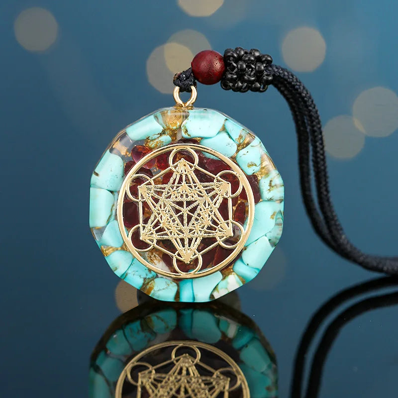 Orgonite pendentif collier Metatron Cube résine pendentif cosmique guérison cristal géométrie sacrée Chakra collier méditation bijoux
