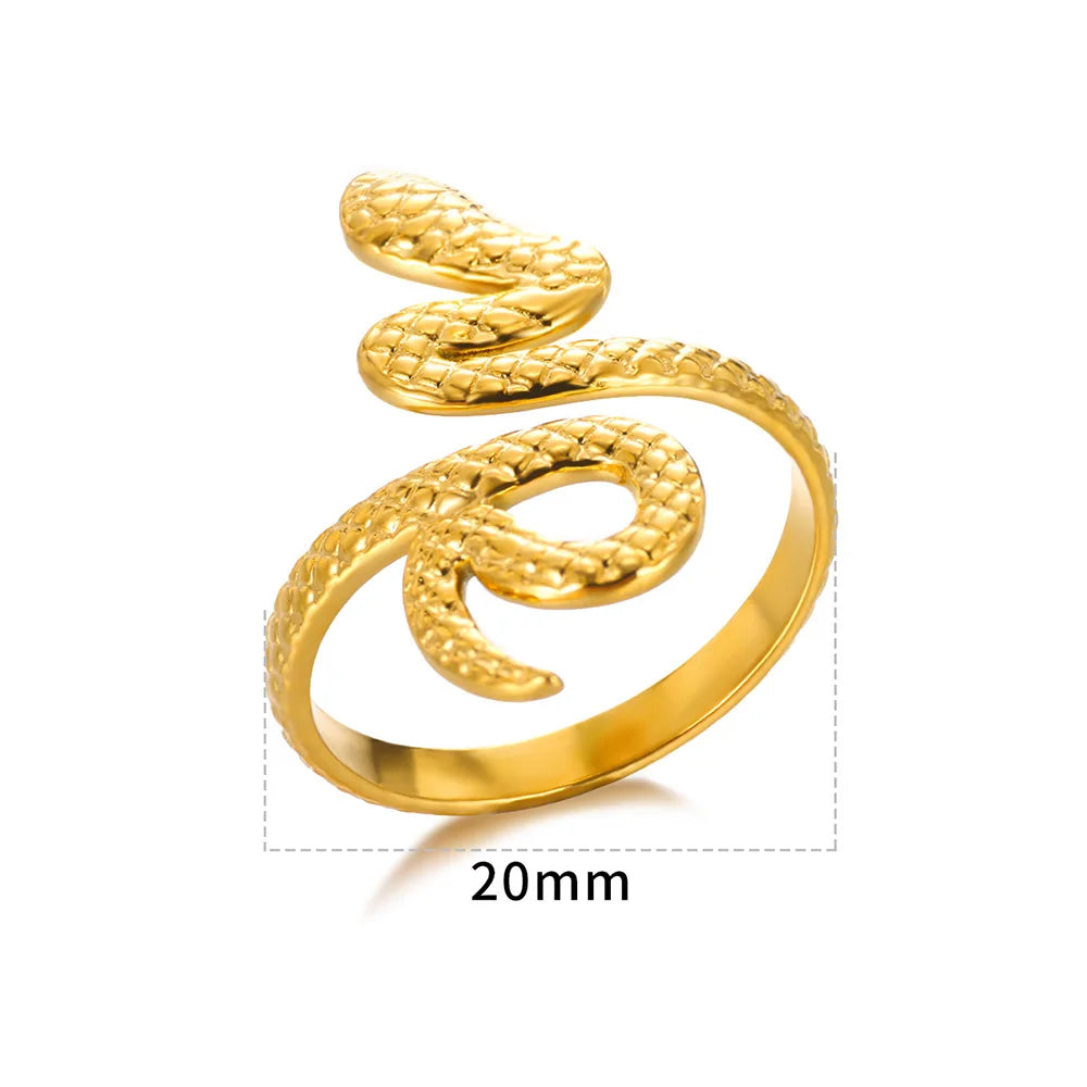 Bagues serpent en acier inoxydable plaqué or 316L pour femmes et hommes, anneau ouvert et réglable, bijoux esthétiques gothiques Vintage