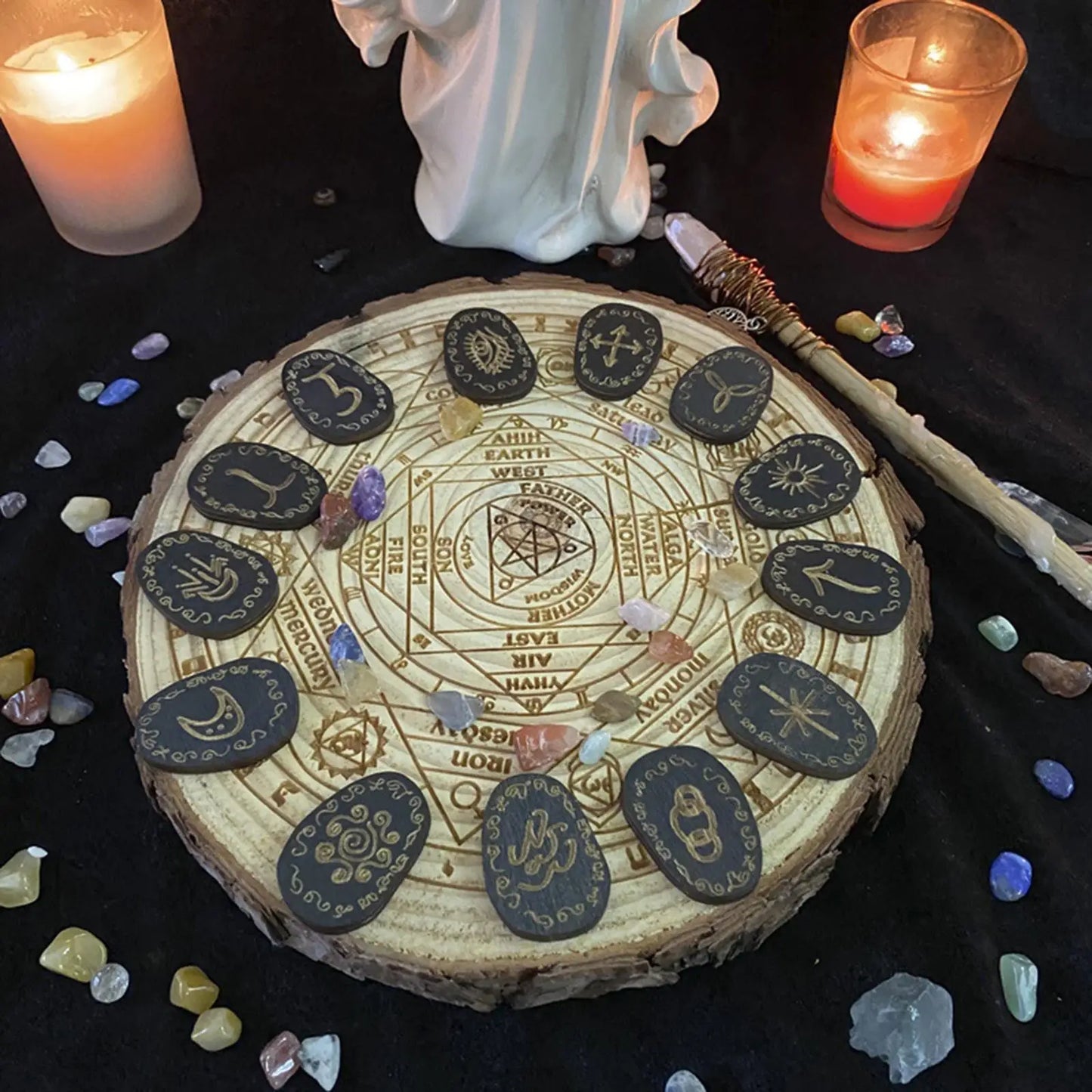 Ensemble de pierres à rune, ensemble de rune de sorcières avec sac de rangement, méditation, Divination, Runes décoratives gravées, livre de guidage païen