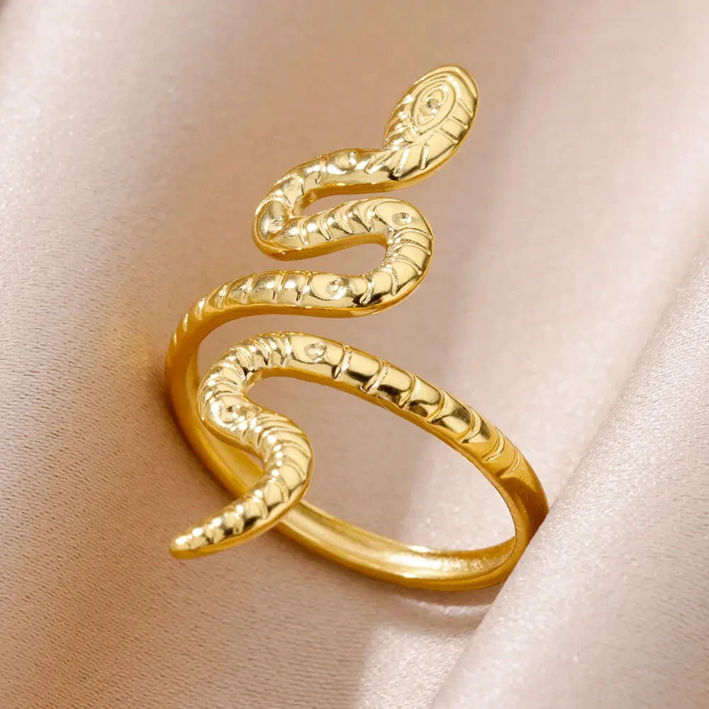 Bagues serpent en acier inoxydable plaqué or 316L pour femmes et hommes, anneau ouvert et réglable, bijoux esthétiques gothiques Vintage