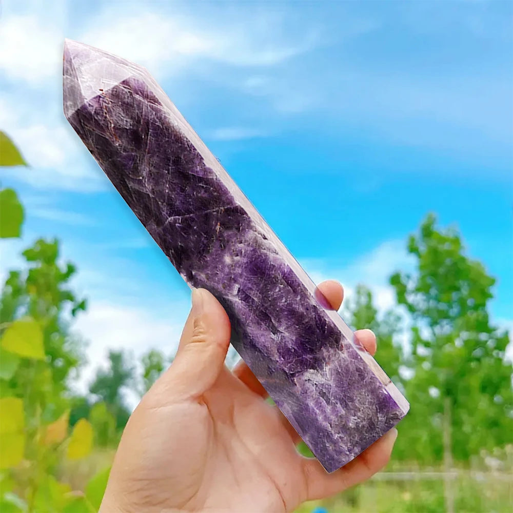 Prisme Hexagonal en obsidienne naturelle de 15cm, cristal blanc, pierre de fusion, tour de baguette, artisanat de décoration pour la maison