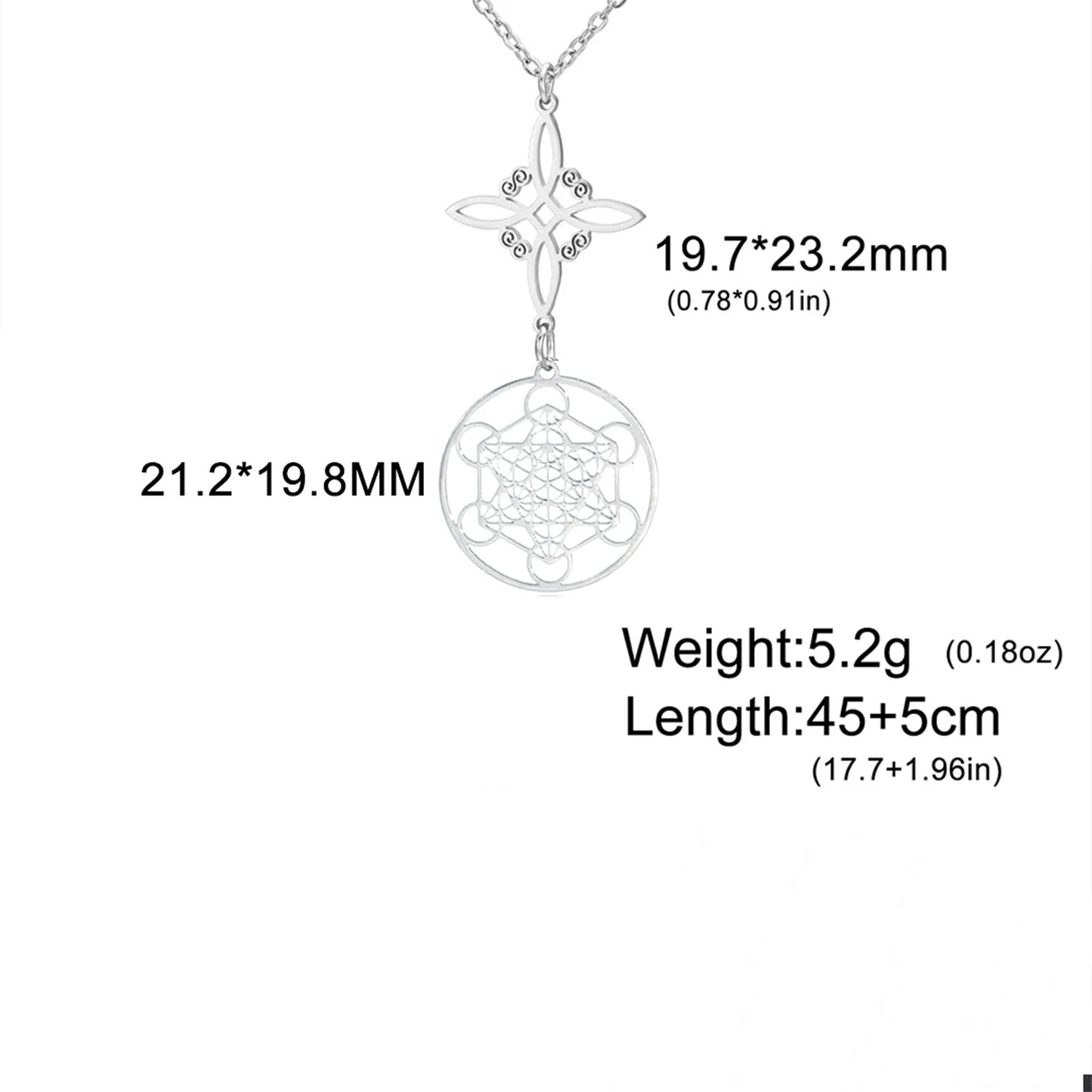 Skyrim Metatron Cube Collier pendentif noeud de sorcière Double amulette Protection Colliers en acier inoxydable Bijoux de sorcellerie vintage