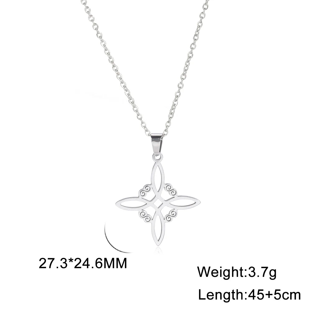 Skyrim Metatron Cube Collier pendentif noeud de sorcière Double amulette Protection Colliers en acier inoxydable Bijoux de sorcellerie vintage