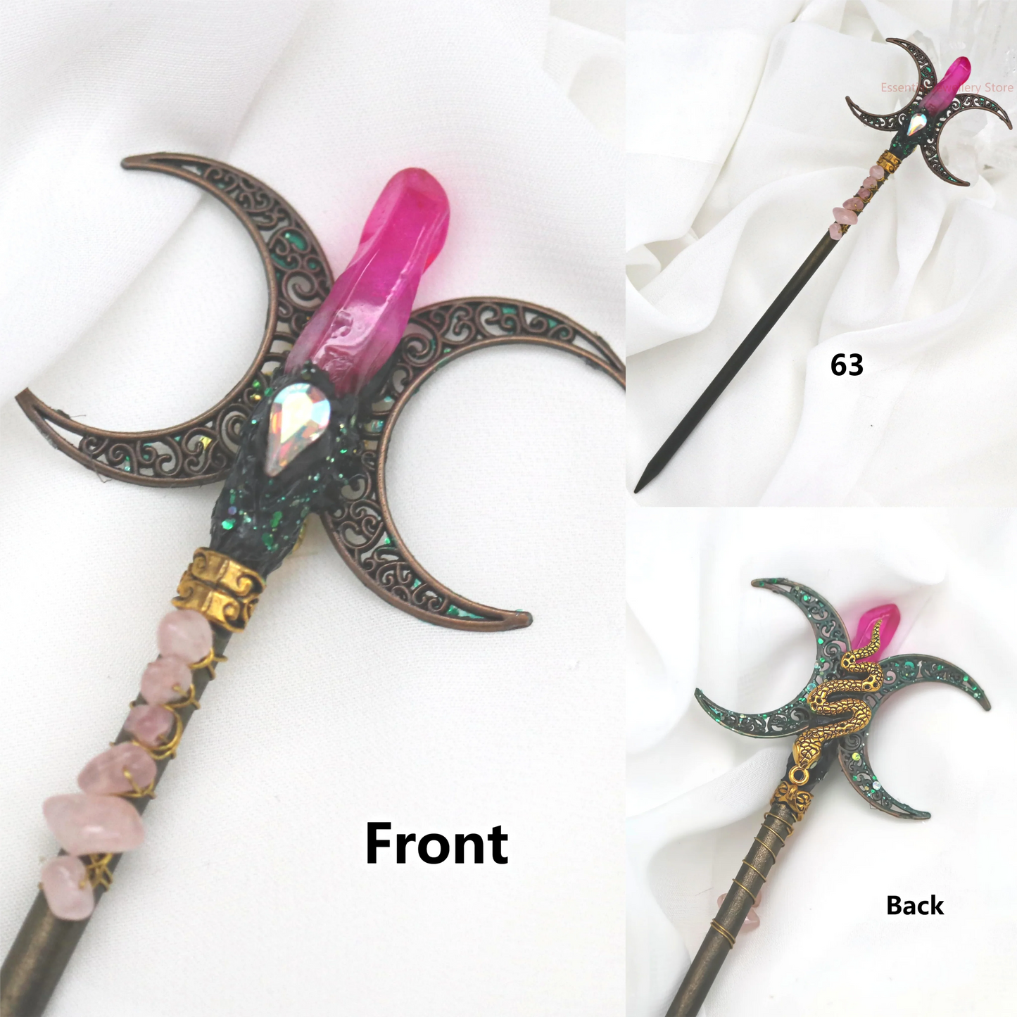 Baguette magique de sorcière vintage faite à la main, épingle à cheveux en cristal, branche de sorcière, Jeanne de périphérie, anciers de cheveux, patients Wiccan, cadeaux de mariage