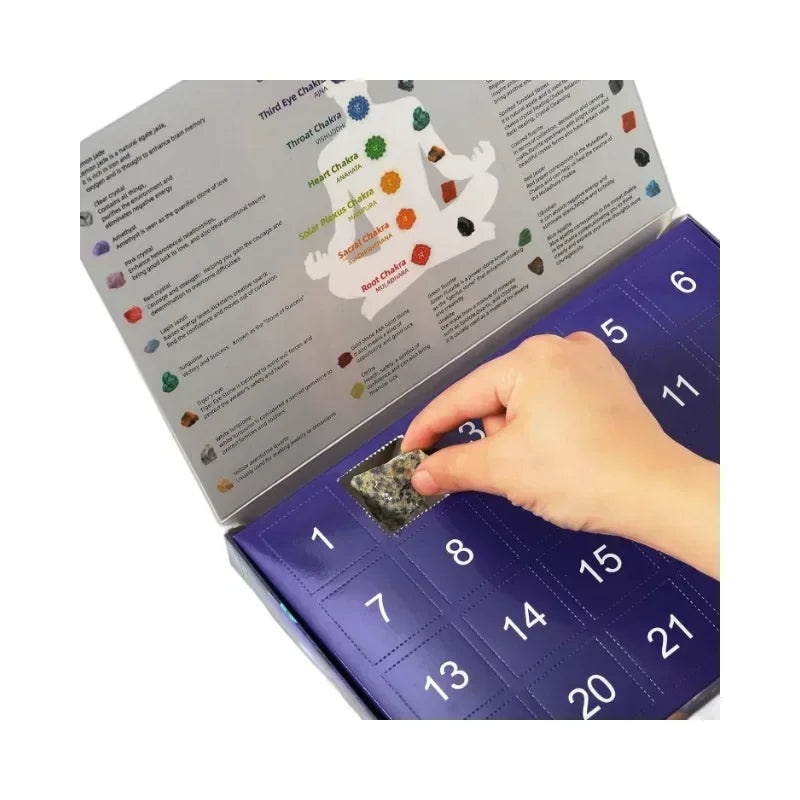Calendrier de l'avent de noël, boîte de collecte de pierres précieuses en cristal naturel, calendrier de compte à rebours de 24 jours, boîte-cadeau en pierre de cristal pour enfants