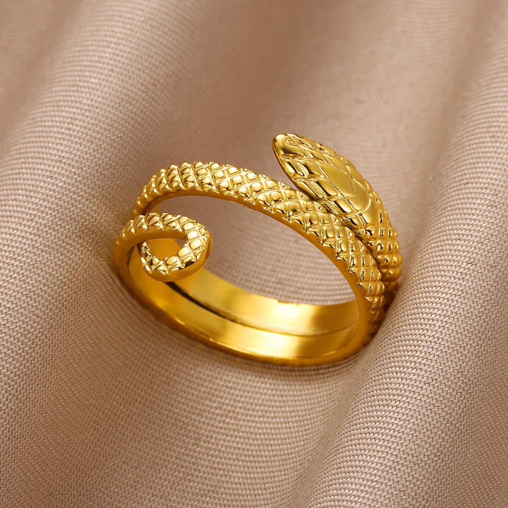 Bagues serpent en acier inoxydable plaqué or 316L pour femmes et hommes, anneau ouvert et réglable, bijoux esthétiques gothiques Vintage