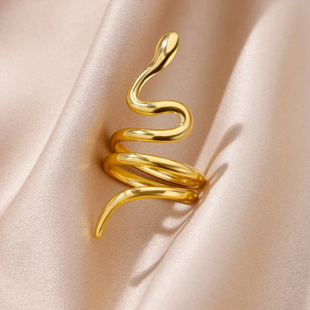 Bagues serpent en acier inoxydable plaqué or 316L pour femmes et hommes, anneau ouvert et réglable, bijoux esthétiques gothiques Vintage