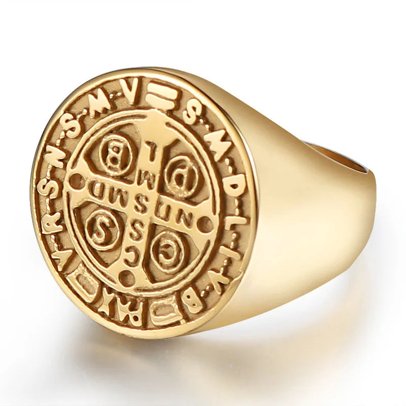 Patron catholique Saint benoît de Nursia, bague croisée CSPB pour hommes, bijoux en acier inoxydable, VRSNSMV SMQLIVB NDSMD CSSML