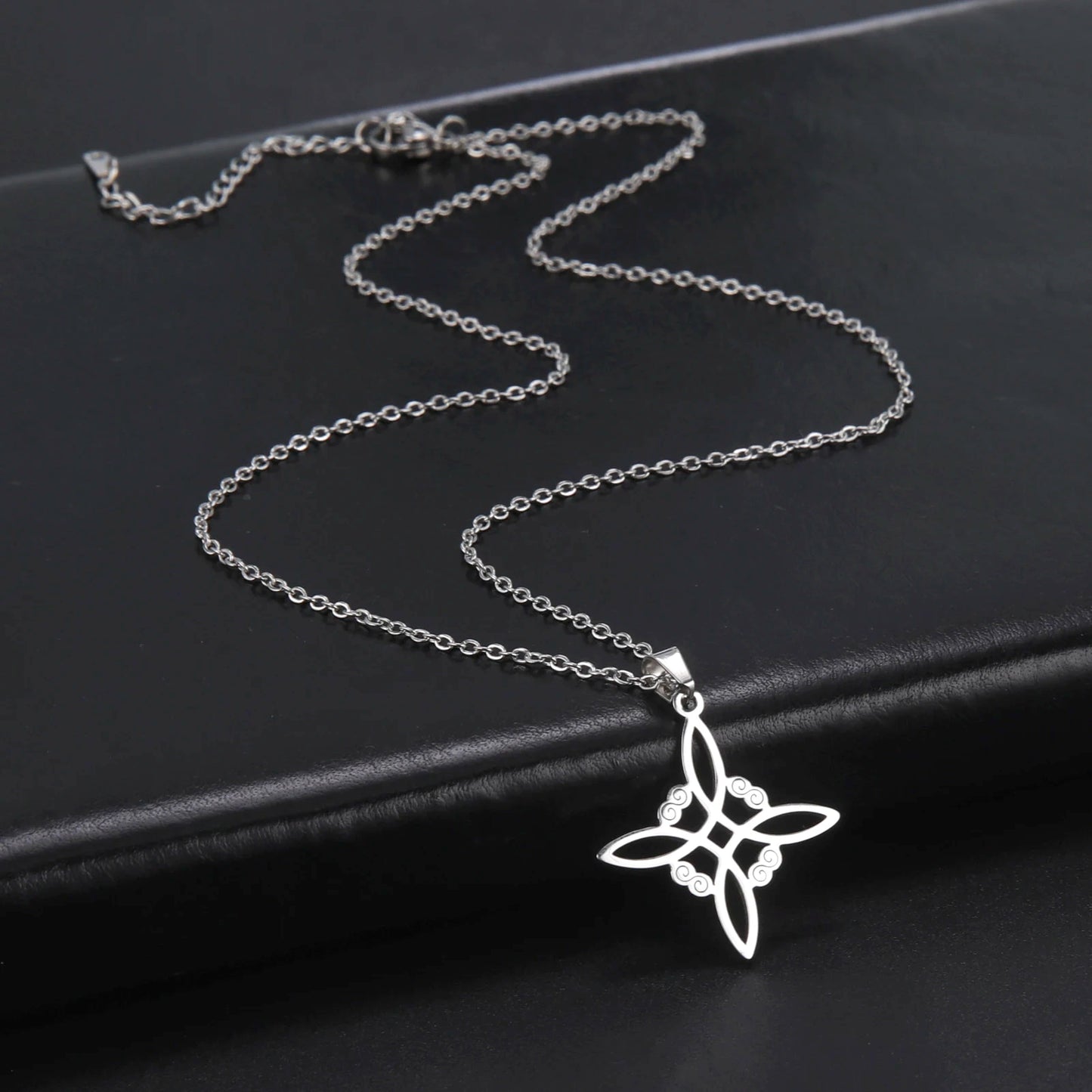 Skyrim Metatron Cube Collier pendentif noeud de sorcière Double amulette Protection Colliers en acier inoxydable Bijoux de sorcellerie vintage