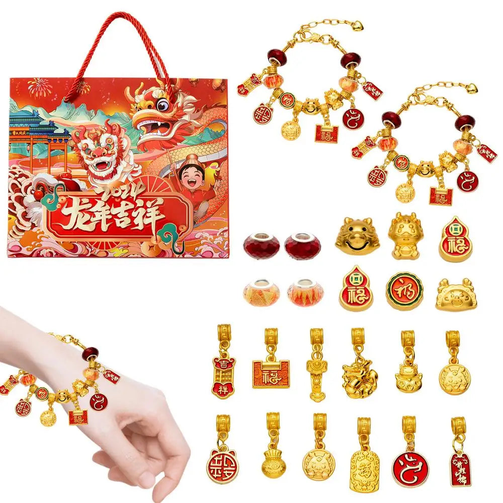 Calendrier de l'Avent du Nouvel An chinois pour filles, bijoux, bracelets à faire soi-même, compte à rebours de 24 jours, cadeaux pour enfants