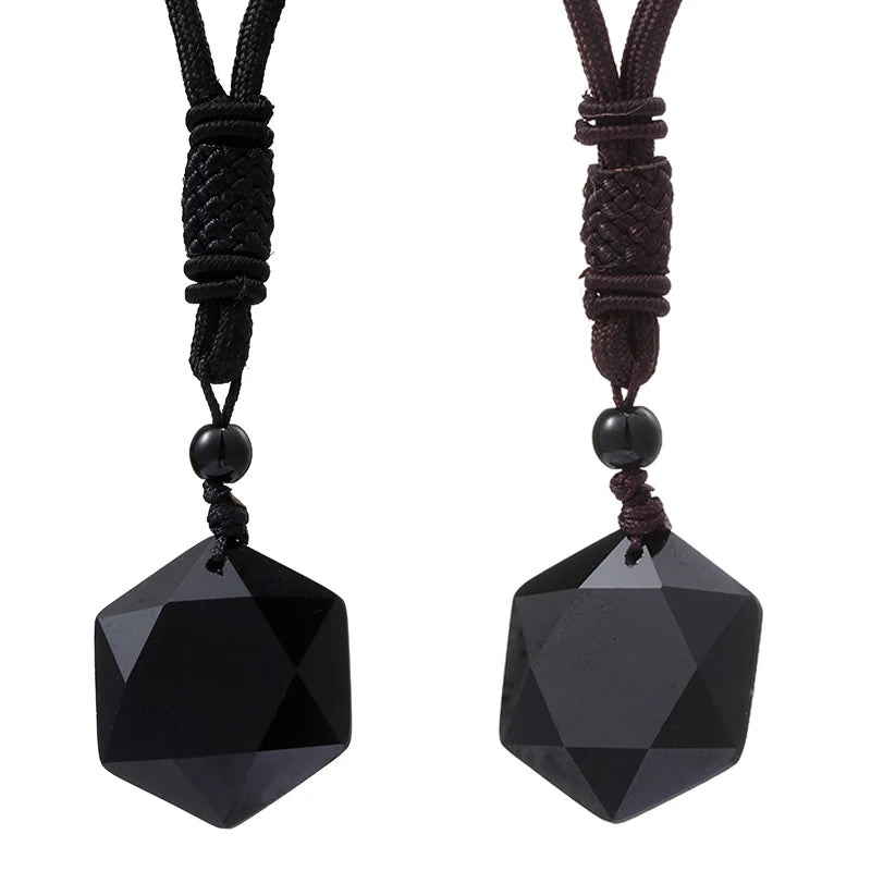 Chaud noir obsidienne hexagramme étoile de David chanceux amulette amour Quartz naturel pendentif collier hommes Orgone cristal gemmes bijoux