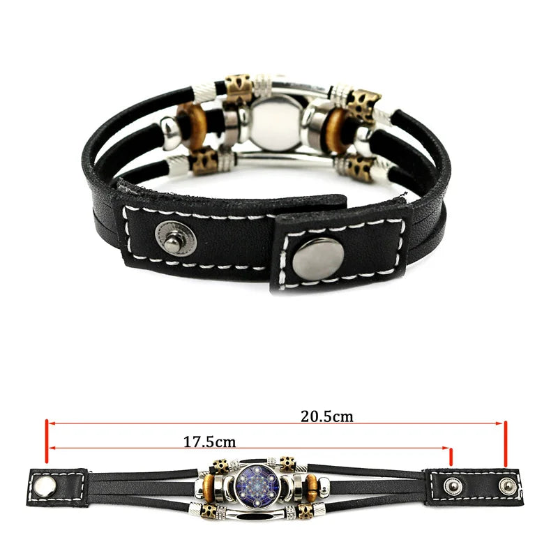 Bracelet Vintage mystérieux Cube Metatron, géométrie sacrée, fleur de vie, bouton-pression, multicouche, Punk, en cuir, vente en gros