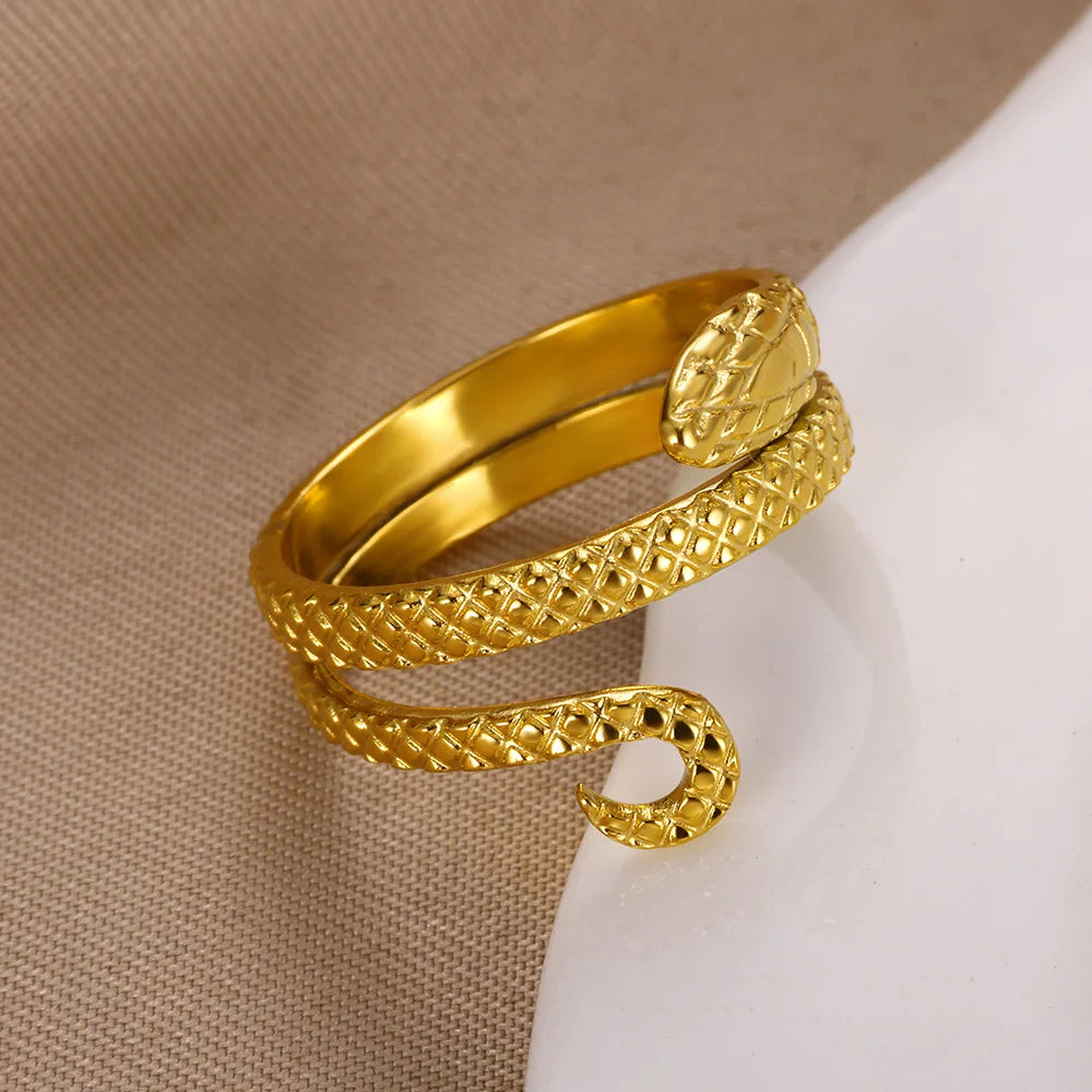 Bagues serpent en acier inoxydable plaqué or 316L pour femmes et hommes, anneau ouvert et réglable, bijoux esthétiques gothiques Vintage