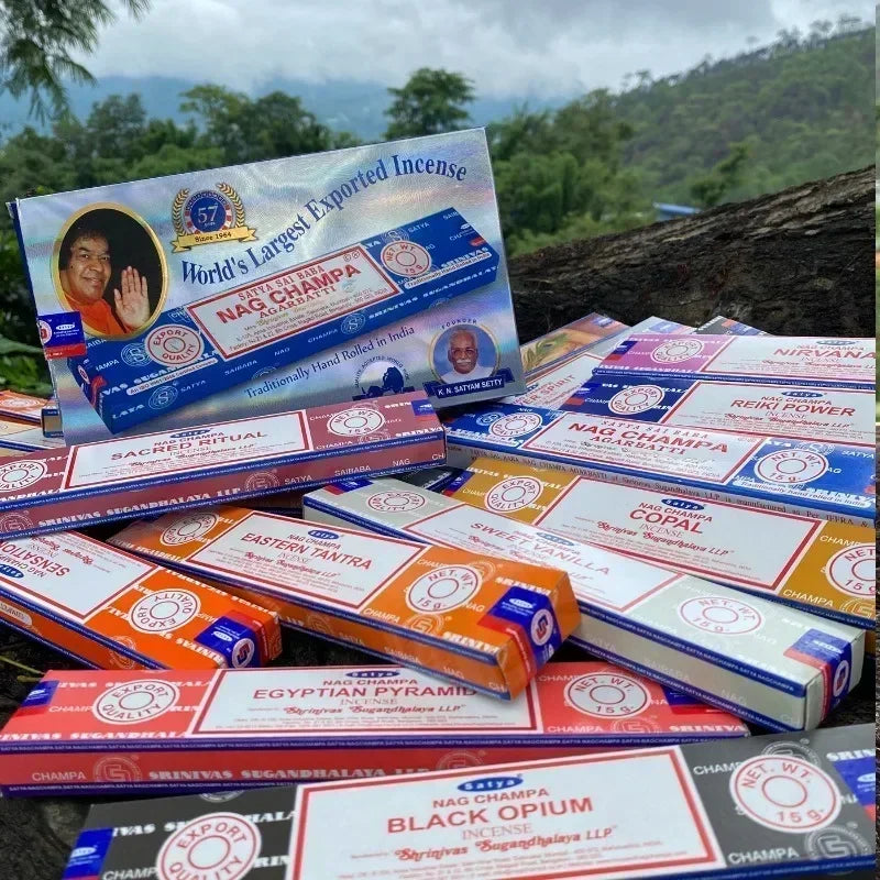 5 boîtes NAG Champa Incienso Satya Collection d'encens Satya bâtons faits à la main avec saveurs arômes médicinaux rafraîchissants parfums pour la maison