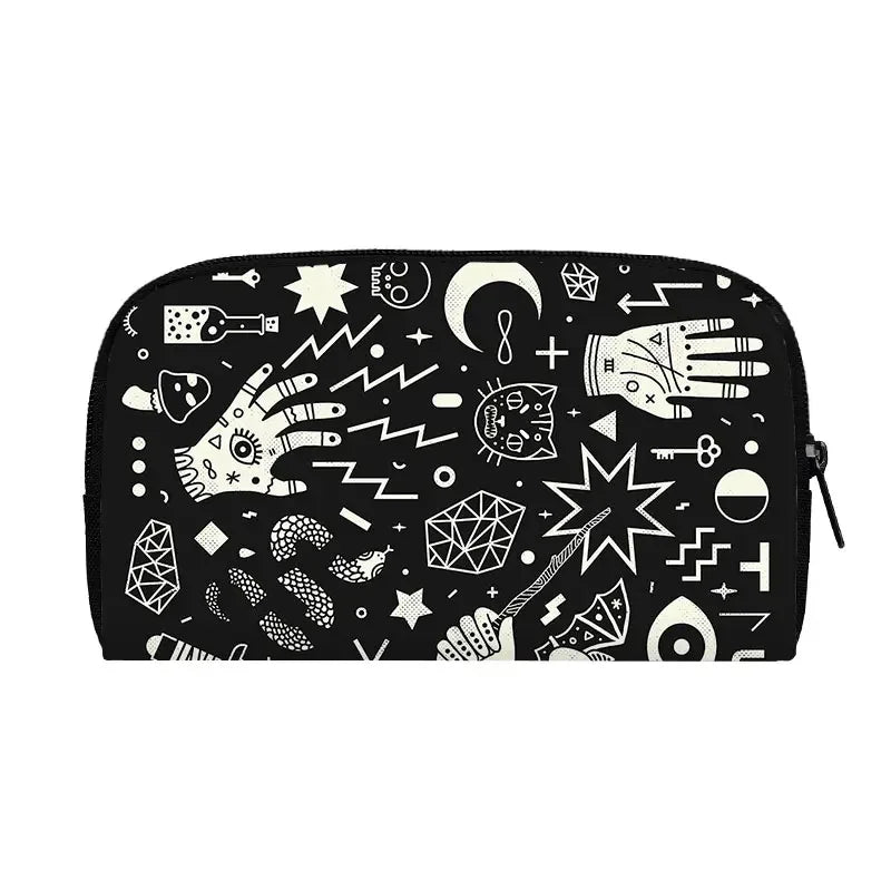 Portefeuille long de sorcière chat noir mignon pour hommes et femmes, sac à main gothique, sac à passeport, porte-monnaie pour téléphone, crâne de sorcellerie, filles