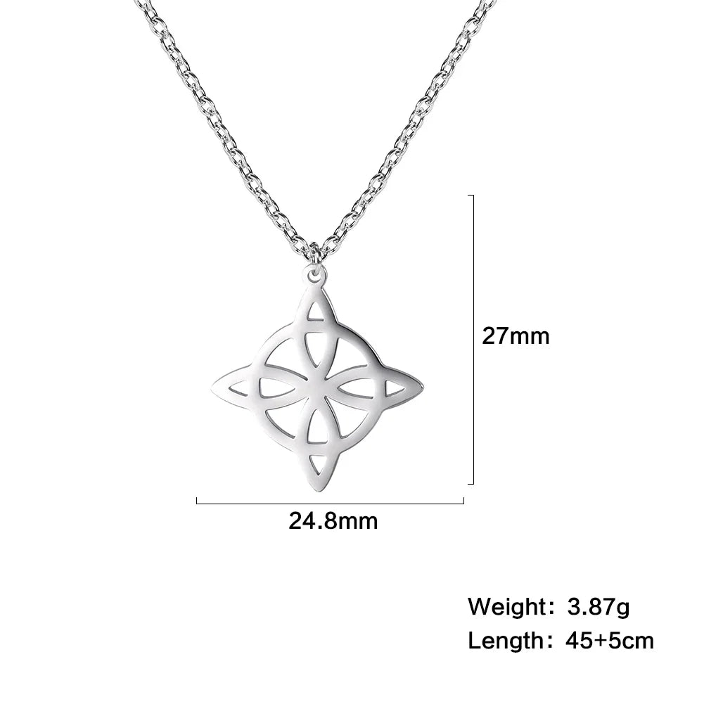 Skyrim Metatron Cube Collier pendentif noeud de sorcière Double amulette Protection Colliers en acier inoxydable Bijoux de sorcellerie vintage