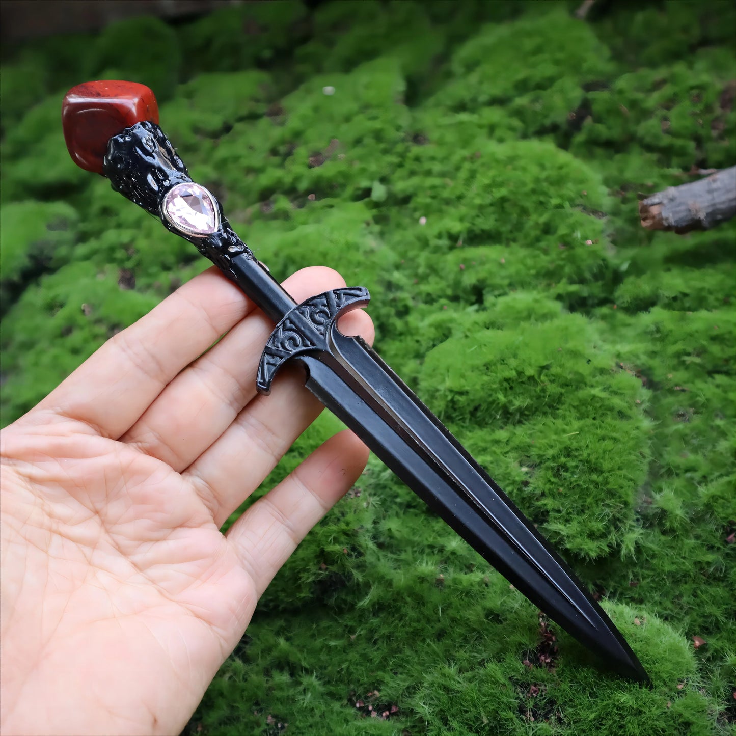 Épée en métal 88-96g, accessoires pour cheveux d'autel de sorcière en cristal, bâton de magicien, énergie païenne, Cosplay elfe gothique, baguette magique foncée, cadeaux de sorcière