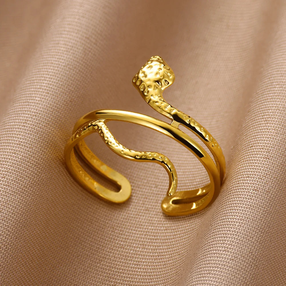 Bagues serpent en acier inoxydable plaqué or 316L pour femmes et hommes, anneau ouvert et réglable, bijoux esthétiques gothiques Vintage