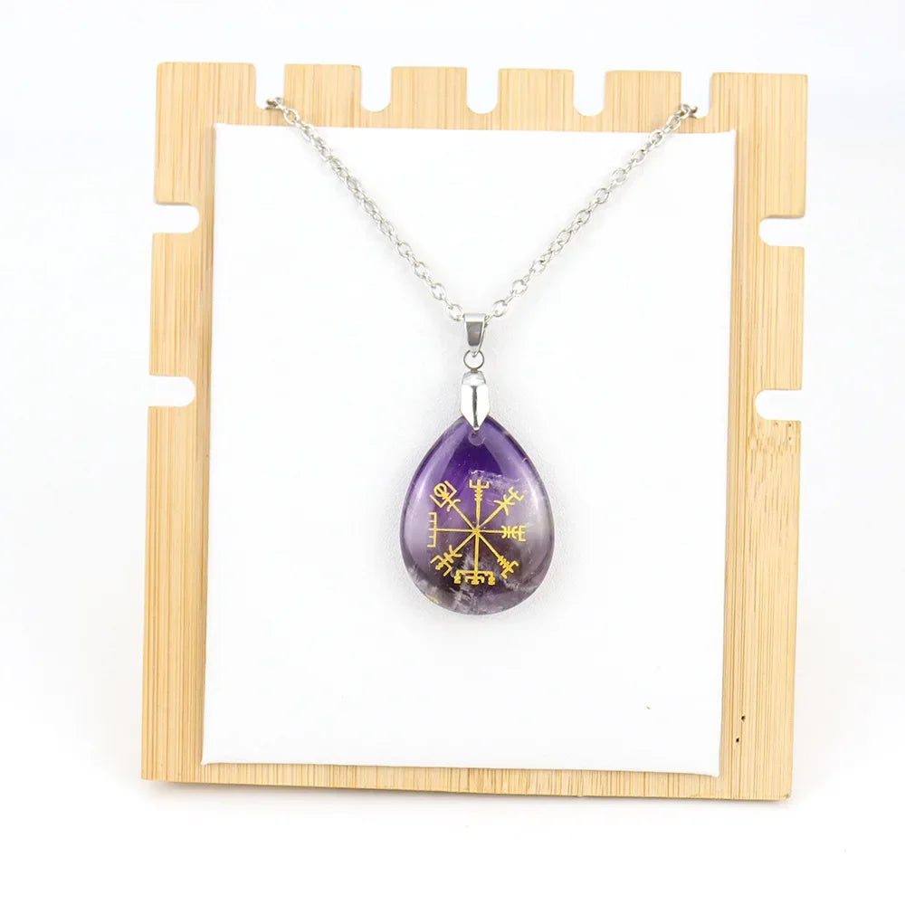 Collier pendentif en obsidienne chakra naturel, semi-réservoir, pierre d'oeil de tigre, Viking Rune Vegvisir, attention sman, Os Teardstress