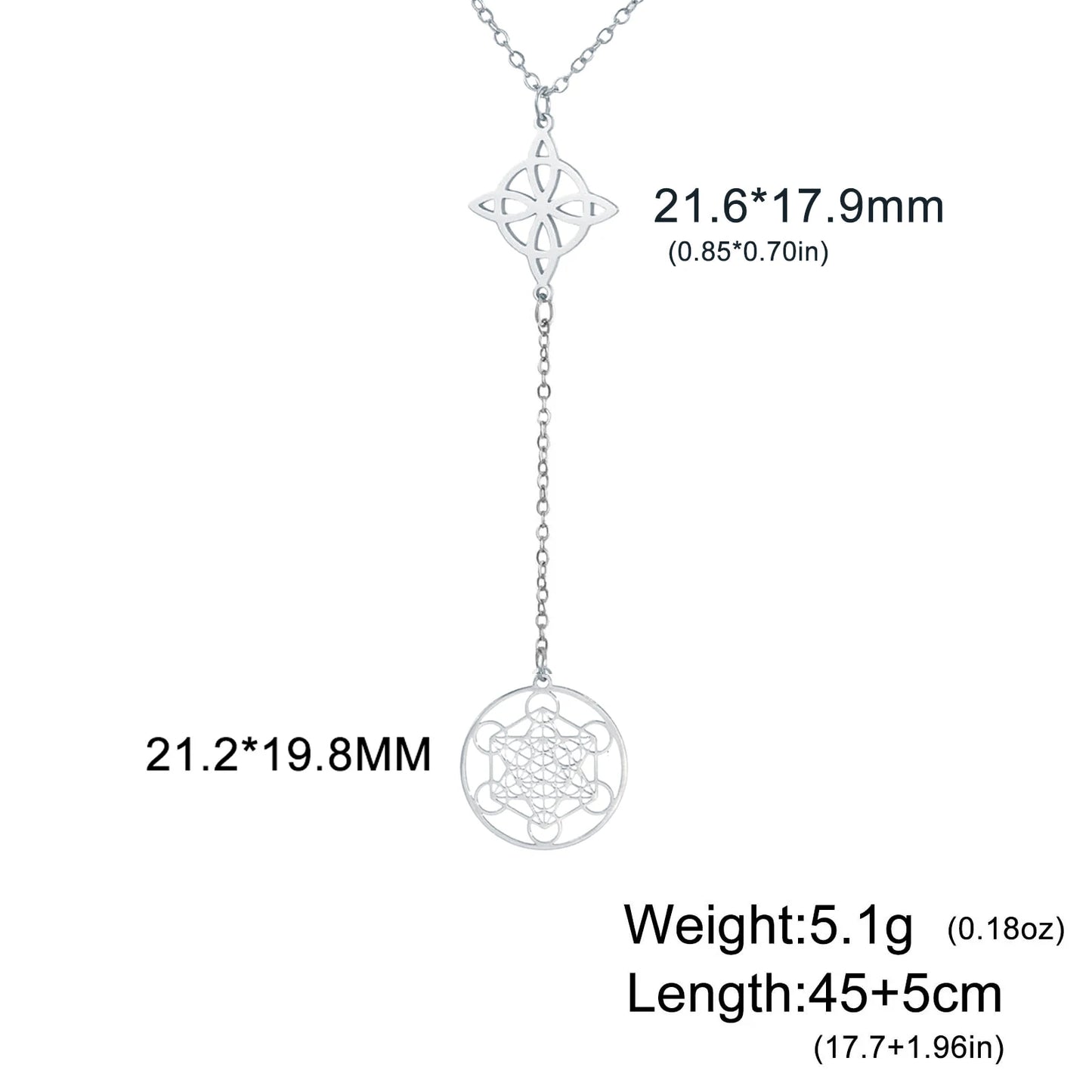 Skyrim Metatron Cube Collier pendentif noeud de sorcière Double amulette Protection Colliers en acier inoxydable Bijoux de sorcellerie vintage