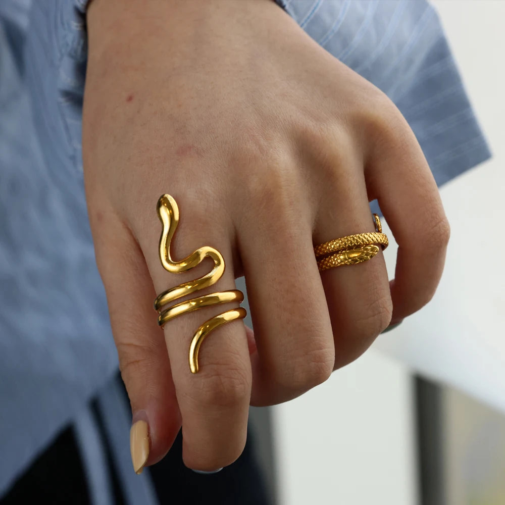 Bagues serpent en acier inoxydable plaqué or 316L pour femmes et hommes, anneau ouvert et réglable, bijoux esthétiques gothiques Vintage