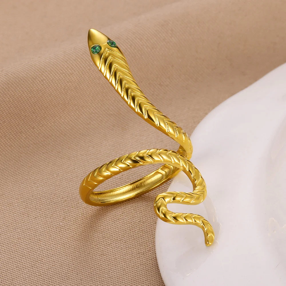 Bagues serpent en acier inoxydable plaqué or 316L pour femmes et hommes, anneau ouvert et réglable, bijoux esthétiques gothiques Vintage