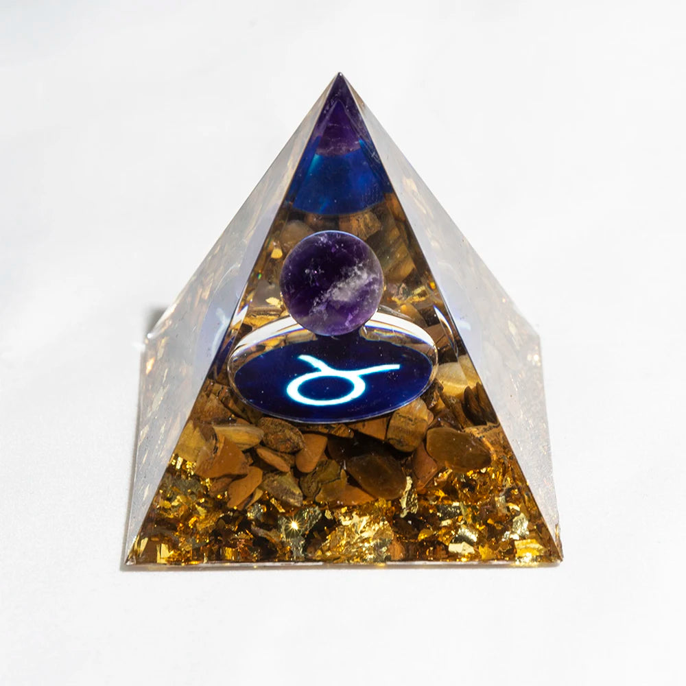 Pyramide de générateur d'énergie en cristal naturel, péridot, améthyste, Reiki, Chakra de guérison, pyramide en résine, décor égyptien, décoration de salle, 1 pièce