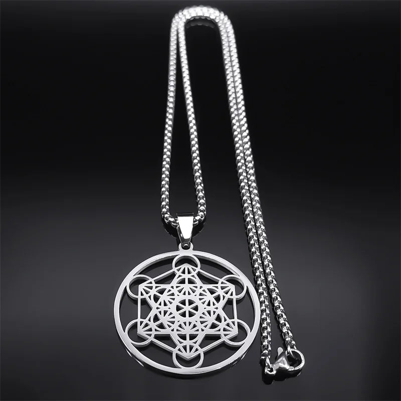 Yoga bouddhisme hindou 7 Chakra collier en acier inoxydable géométrie sacrée ange sceau Metatron symbole collier bijoux cadenas mujer