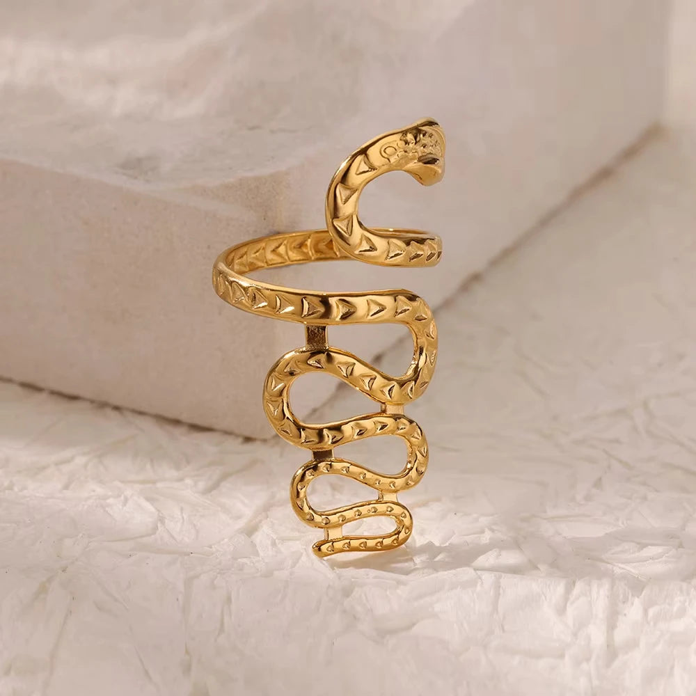 Bagues serpent en acier inoxydable plaqué or 316L pour femmes et hommes, anneau ouvert et réglable, bijoux esthétiques gothiques Vintage