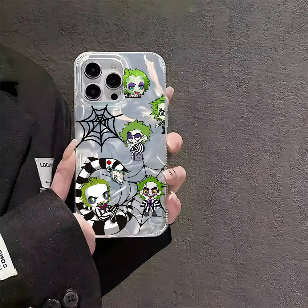 Coque de téléphone Horror B-BeetlejuiceS pour iPhone 16 15 14 13 Plus Pro Max, surface brillante colorée en satin