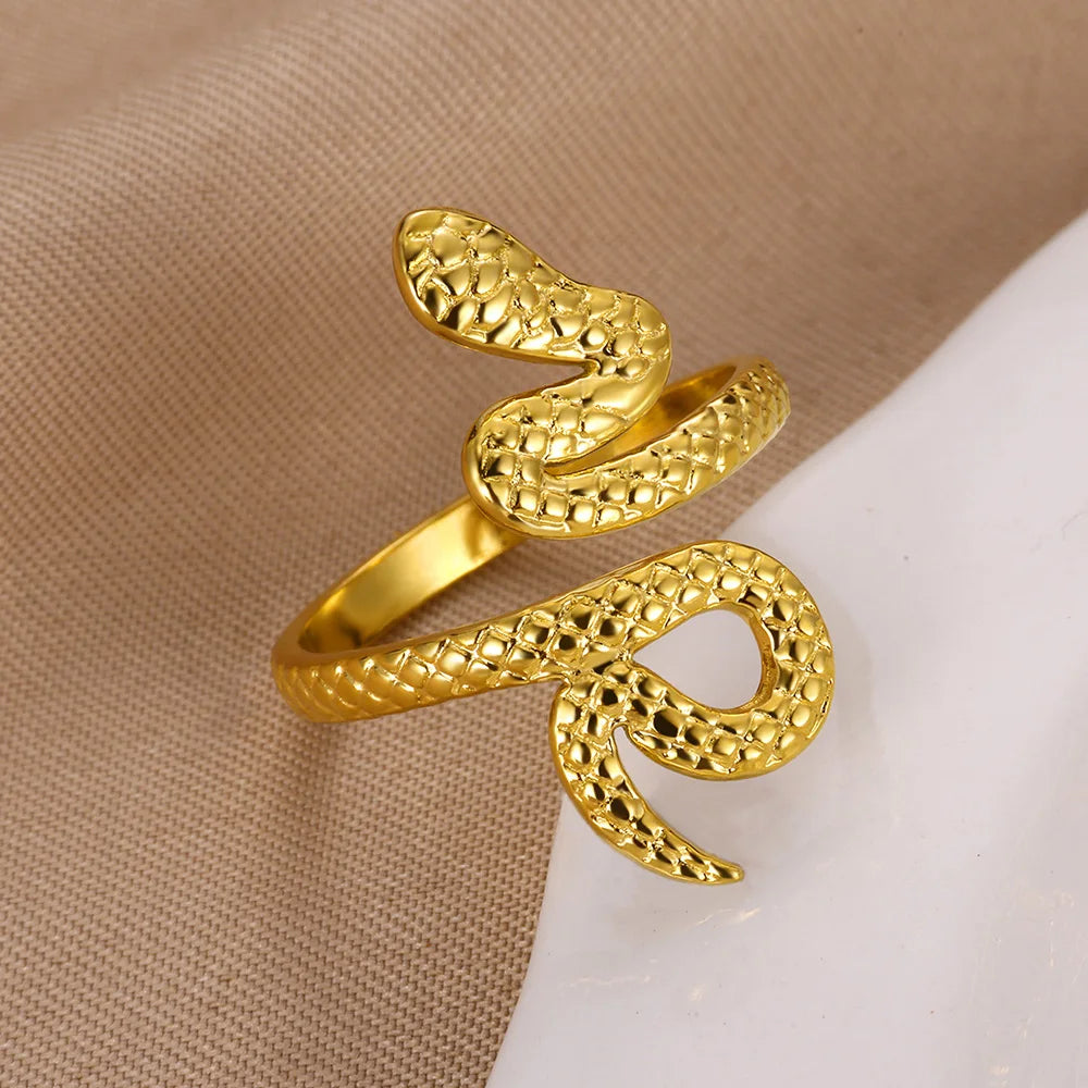 Bagues serpent en acier inoxydable plaqué or 316L pour femmes et hommes, anneau ouvert et réglable, bijoux esthétiques gothiques Vintage