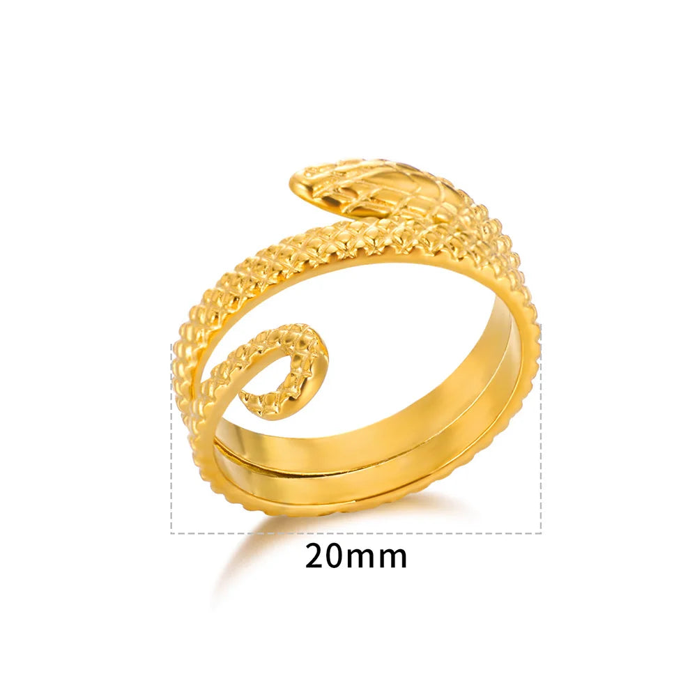Bagues serpent en acier inoxydable plaqué or 316L pour femmes et hommes, anneau ouvert et réglable, bijoux esthétiques gothiques Vintage
