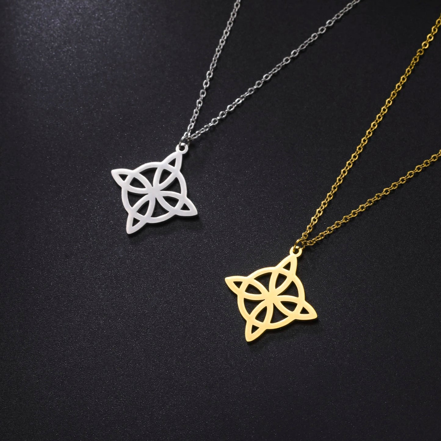 Skyrim Metatron Cube Collier pendentif noeud de sorcière Double amulette Protection Colliers en acier inoxydable Bijoux de sorcellerie vintage