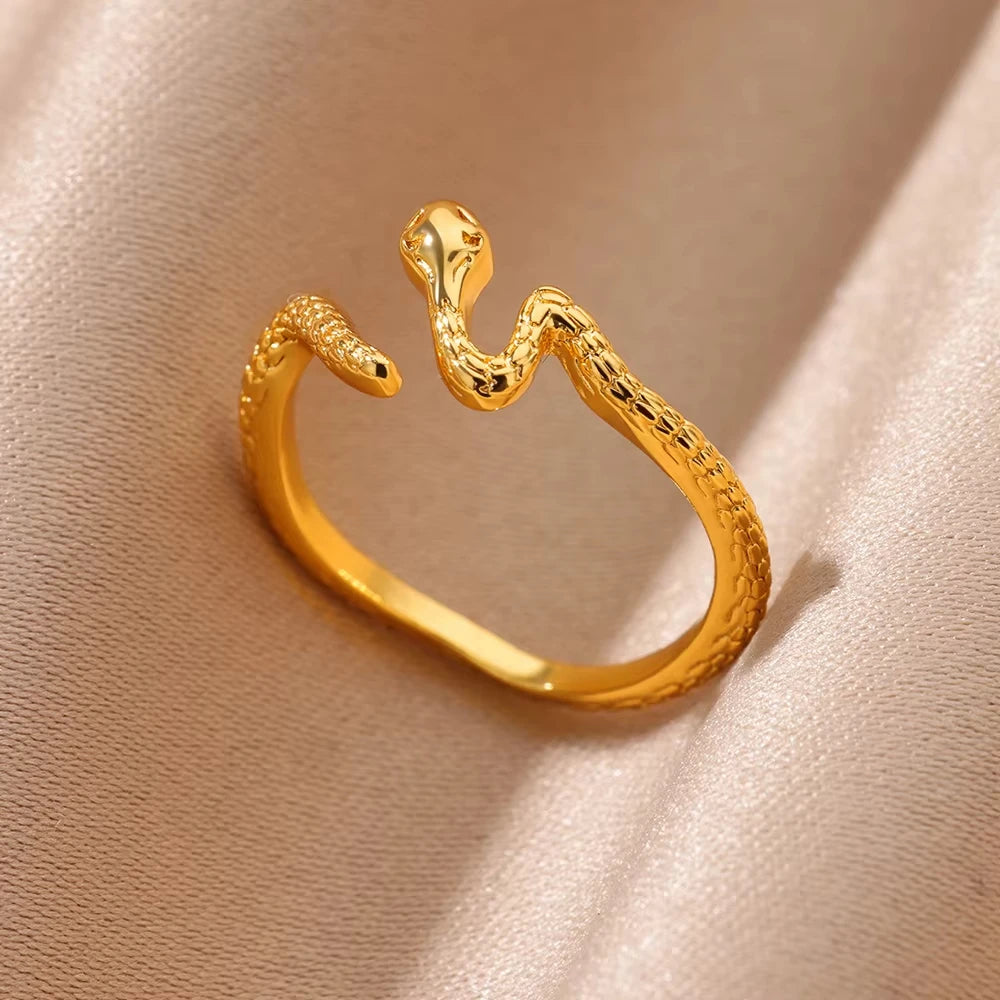 Bagues serpent en acier inoxydable plaqué or 316L pour femmes et hommes, anneau ouvert et réglable, bijoux esthétiques gothiques Vintage