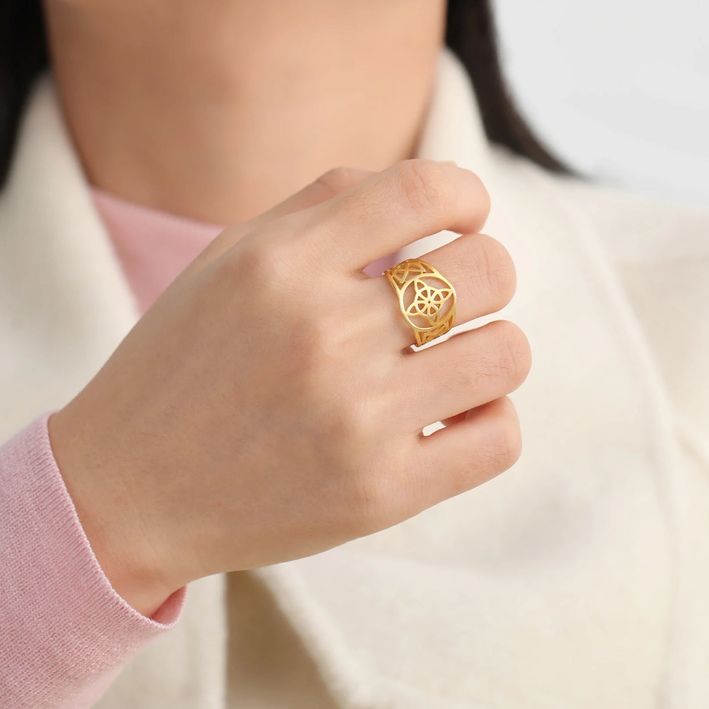 LIKGREAT bague noeud de sorcière pour femmes hommes creux en acier inoxydable bagues celtique Vintage amulette Protection Couple bijoux cadeaux