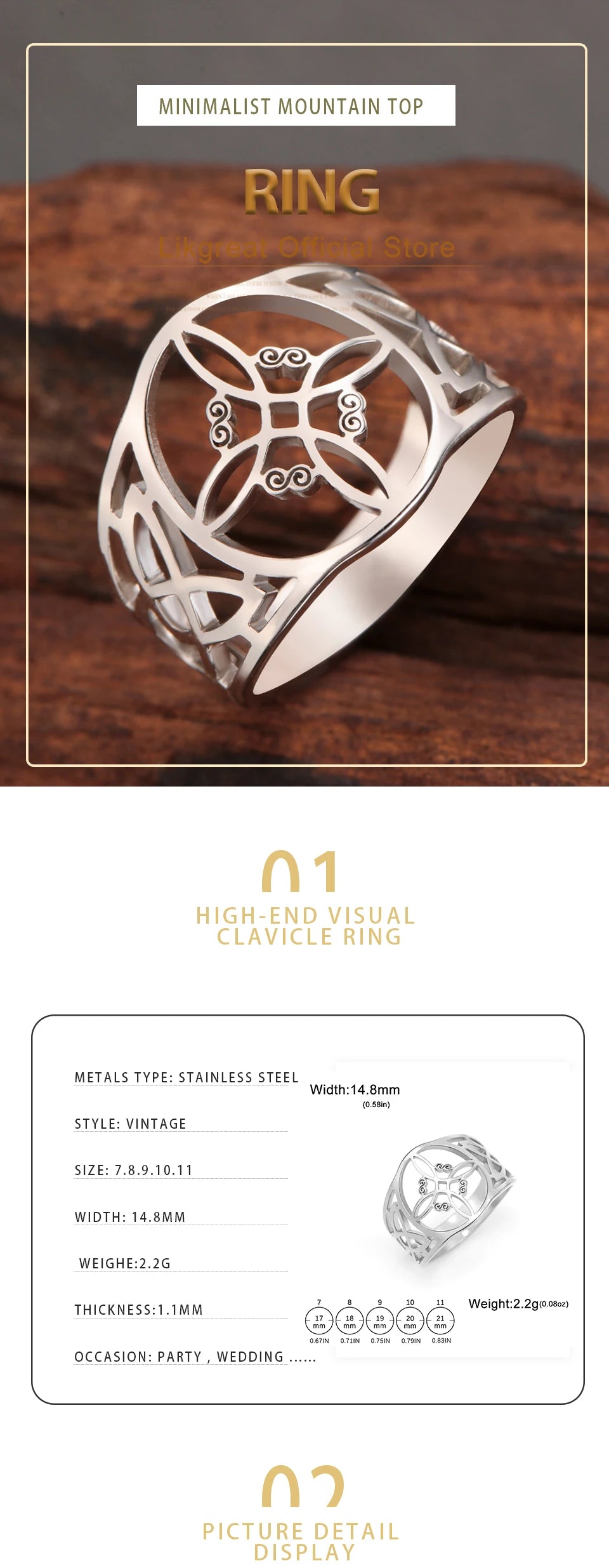 LIKGREAT bague noeud de sorcière pour femmes hommes creux en acier inoxydable bagues celtique Vintage amulette Protection Couple bijoux cadeaux