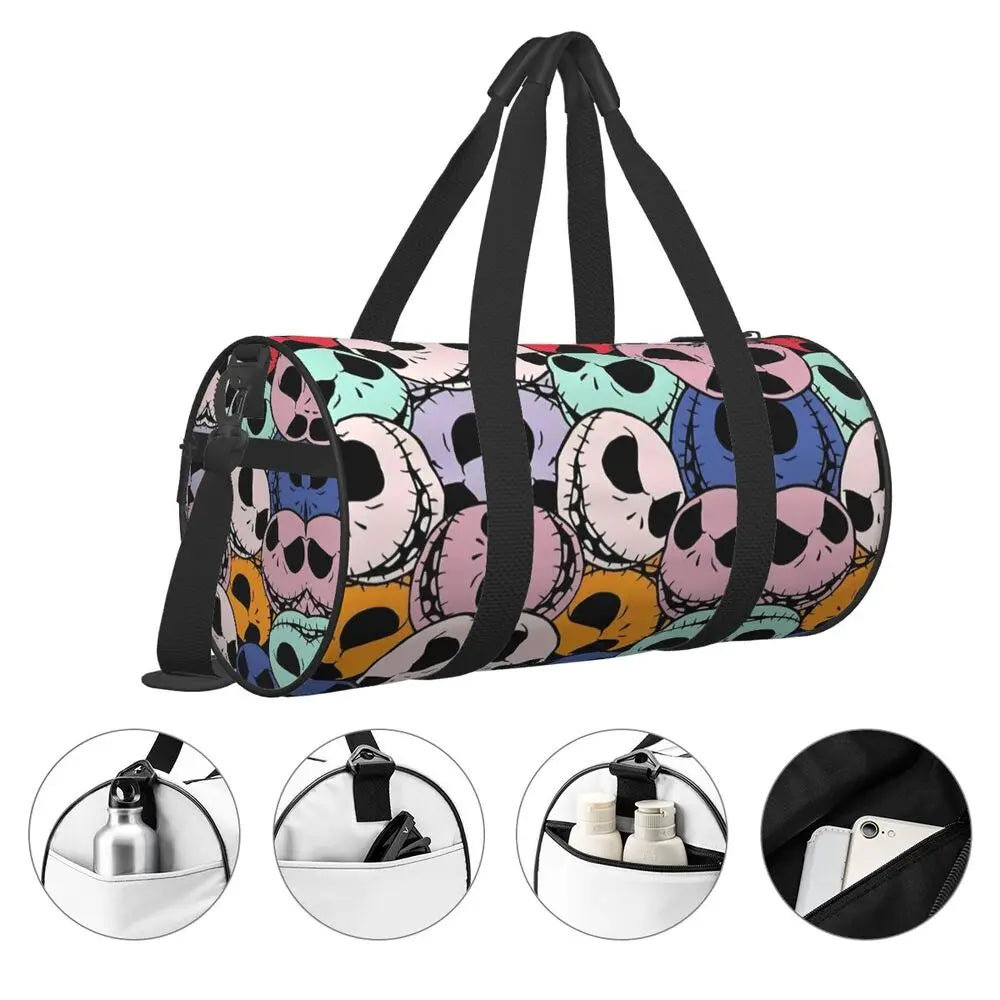 Sac fourre-tout de plage personnalisé Jack Skellington pour femmes, squelette vivant, grand compartiment, sacs de voyage pour salle de sport et plage